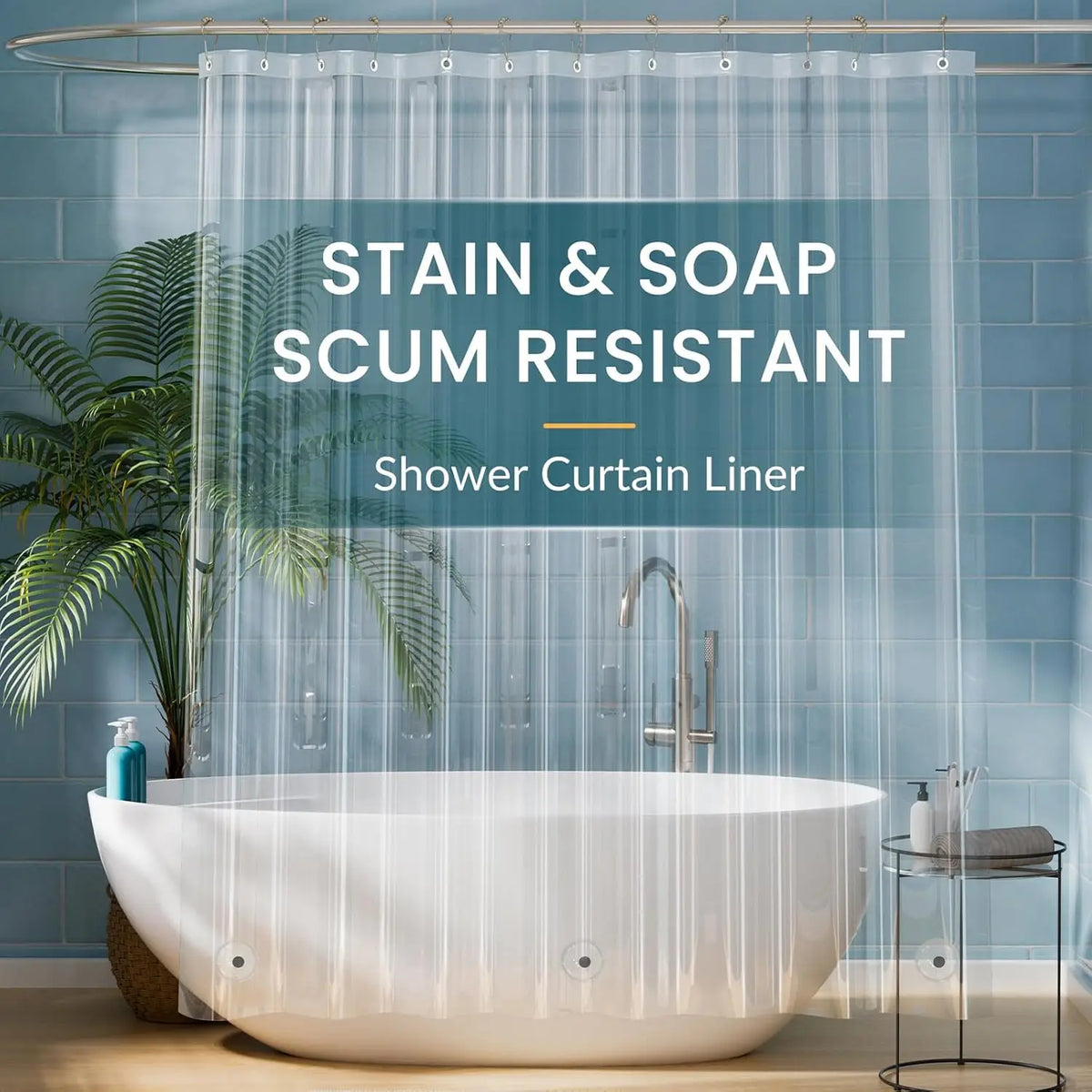 rideau douche moderne transparent rayures verticales aimants anneaux métalliques opaques 120x200cm