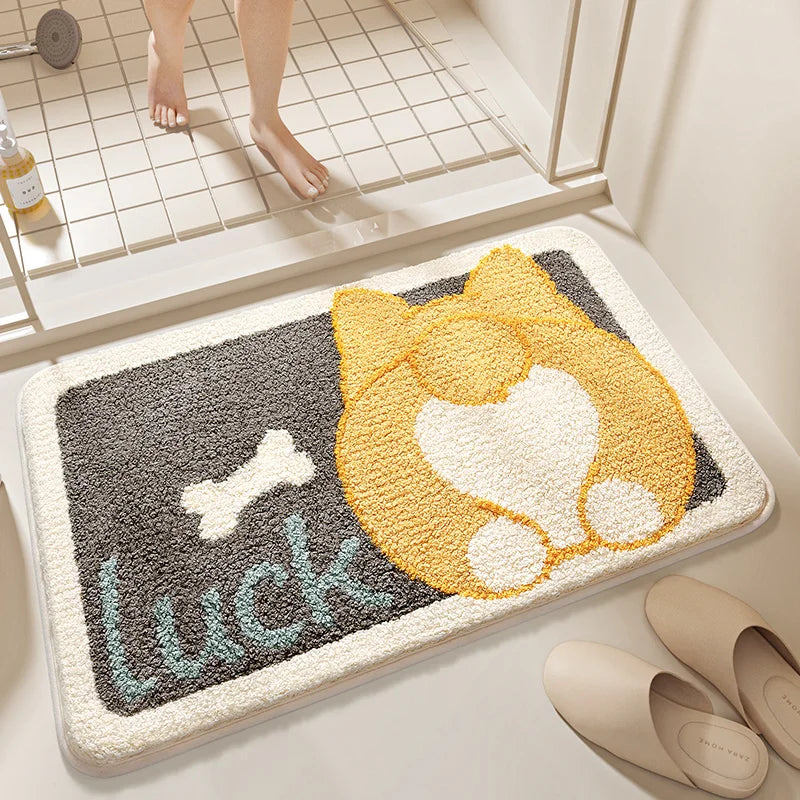 tapis bain antidérapant moderne imperméable dessin animé chats couleurs vives love luck polyester