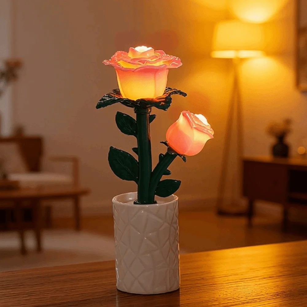 veilleuse fleur rose tulipe pot géométrique deco moderne chambre table lumière ambiance