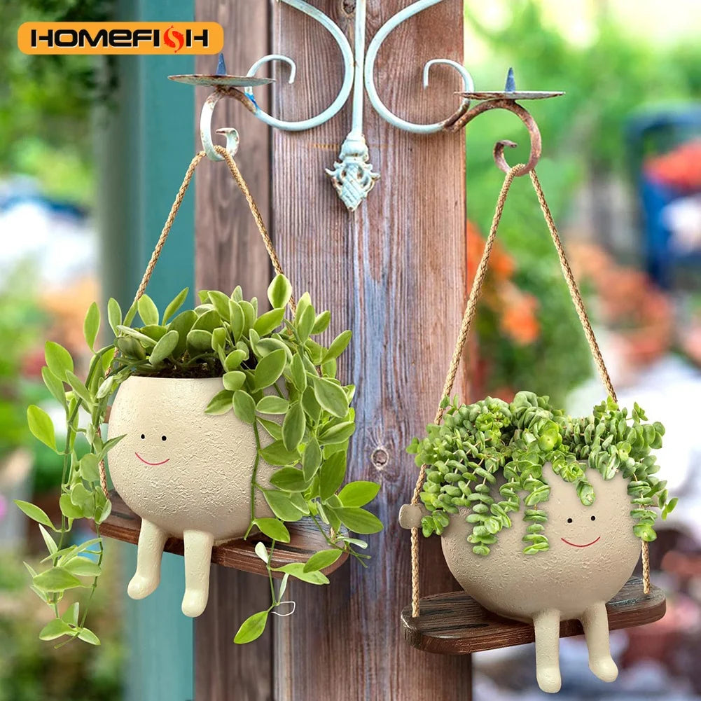 cache pot suspendu résine texture grungée moderne plante succulente support bois couleur beige clairintérieur