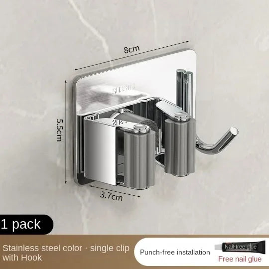 porte balai adhésif acier inoxydable gris métallisé noir moderne salle bain rangement organisateur