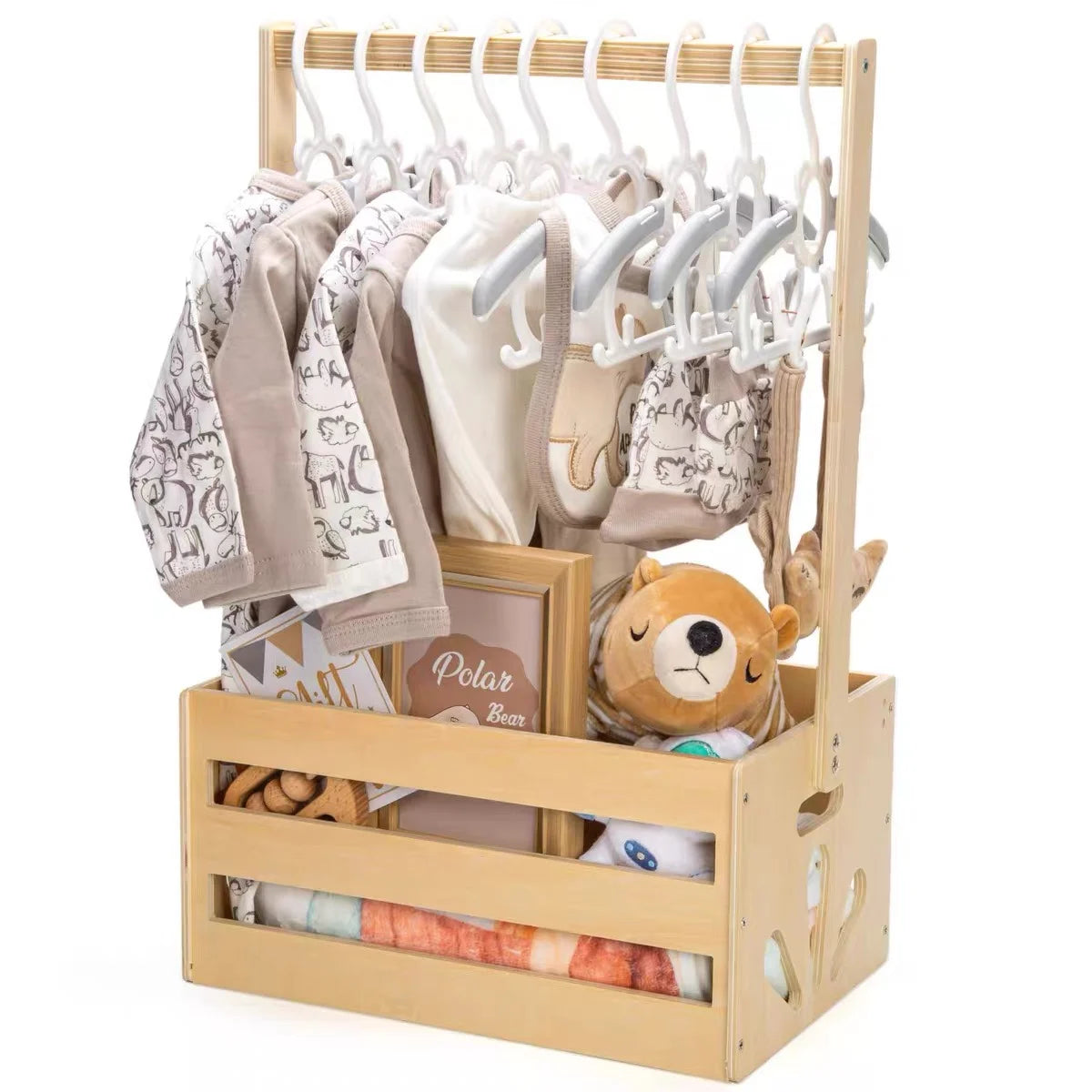 Caisse de rangement en bois vert pour jouets d'enfant avec poignée robuste