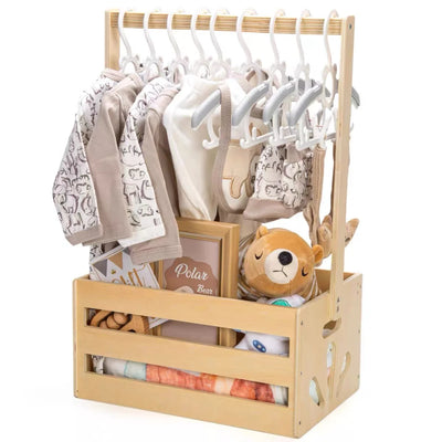 Caisse de rangement en bois vert pour jouets d'enfant avec poignée robuste