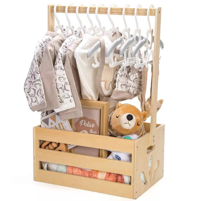 Caisse de rangement en bois vert pour jouets d'enfant avec poignée robuste