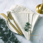 serviettes cuisine rustiques coton noir orange beige blanc rose pâle franges rustic naturel