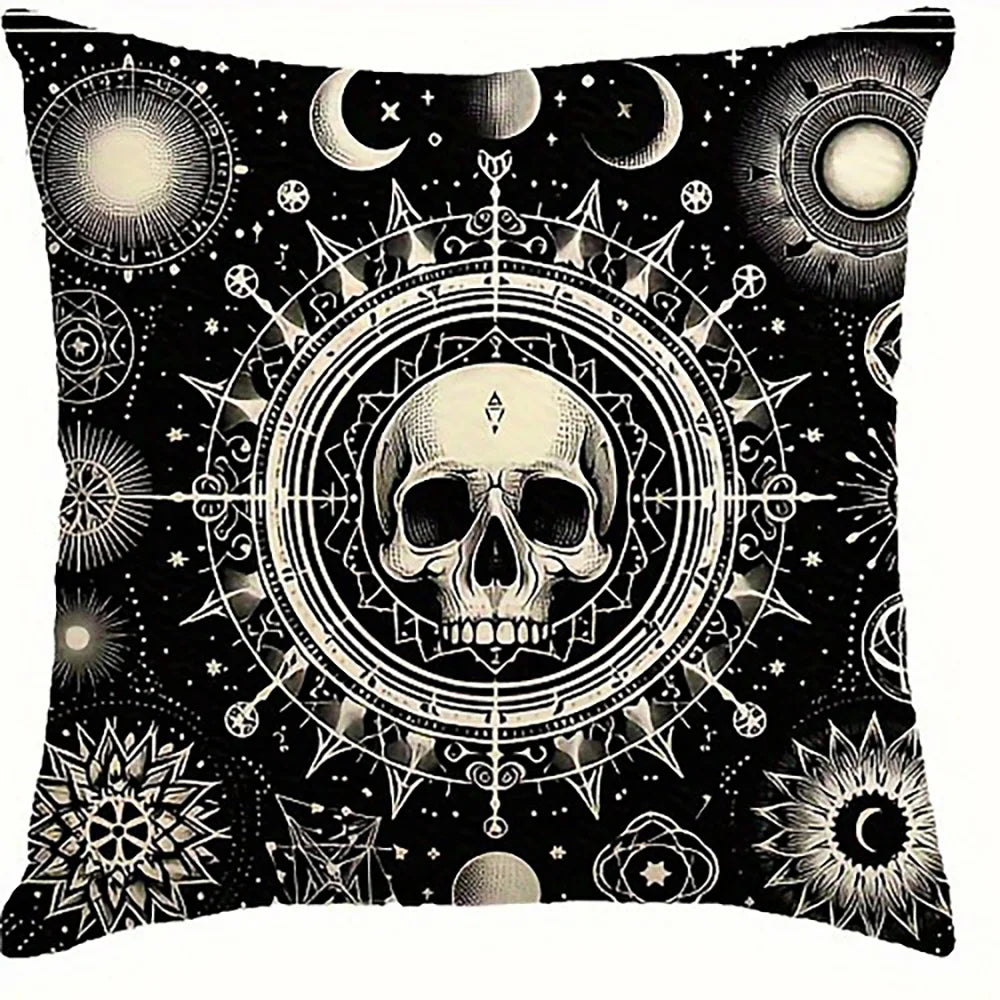 taies d'oreiller gothiques crânes étoiles noires blanches maison lit 45x45cm polyester peachskin