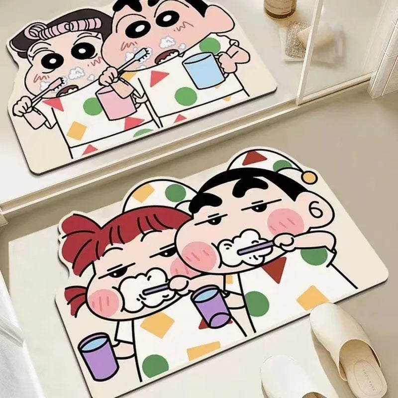tapis bain absorbant eau rapide sec cartoon personnages shin chan géométrique bulles antidérapant