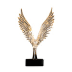 statuette animale moderne transparente dorée oiseau cerfs ailes déployées base noire