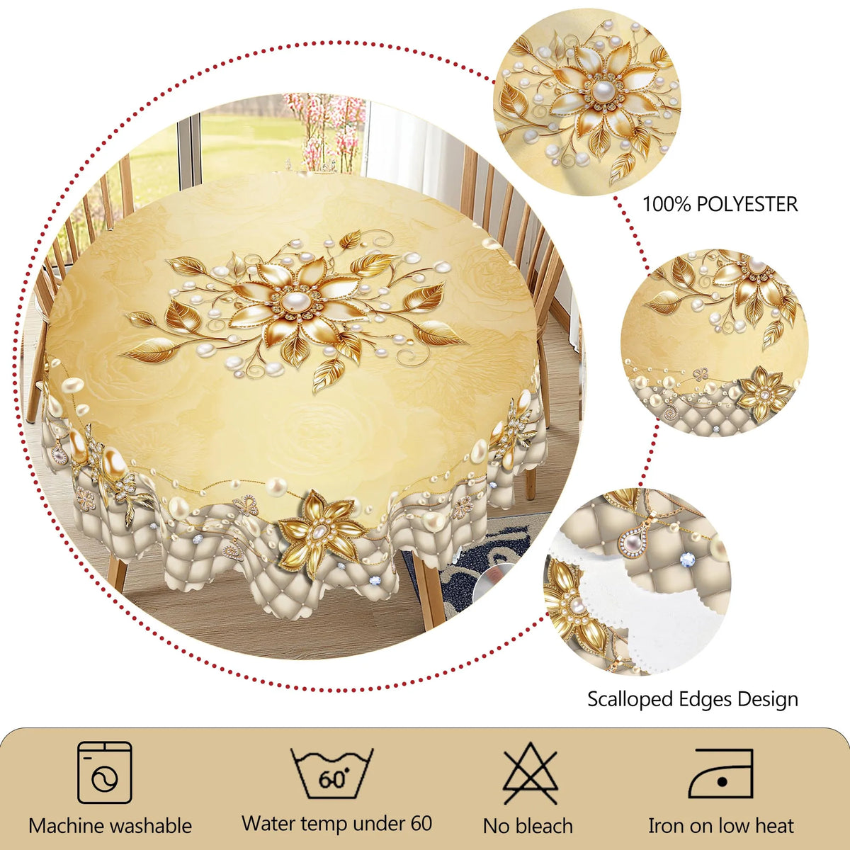 nappe table fleurs dorées blanches classique beige extérieure mariage fête printemps été
