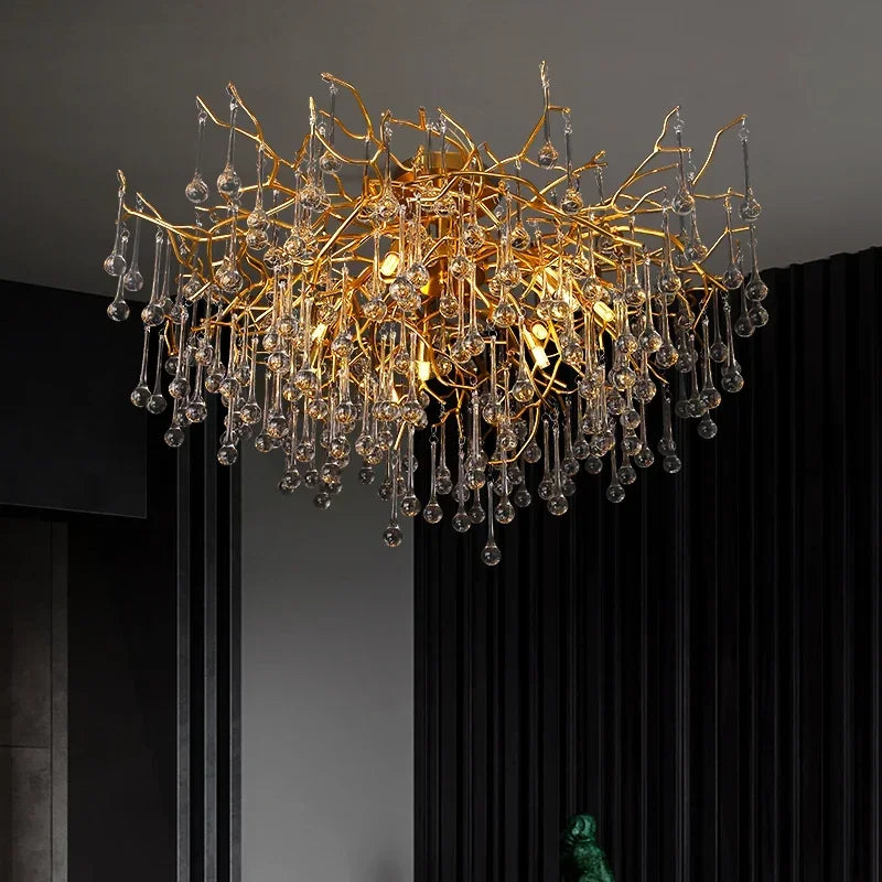 lustre moderne élégant doré branches stylisées pendantes lumière chaude lumière blanche 100cm 60cm 80cm