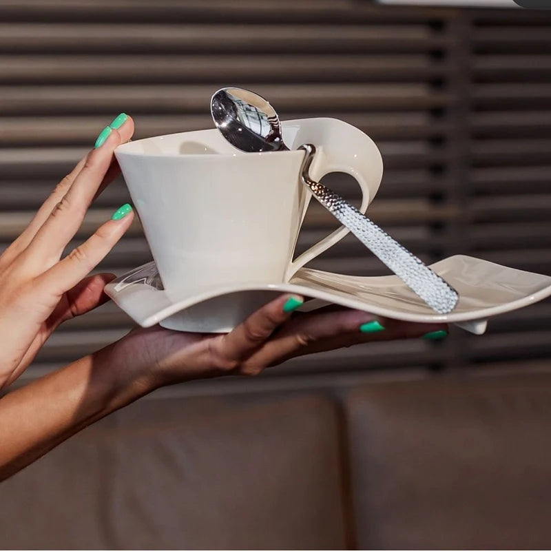 tasse blanc porcelaine moderne respectueux environnement 130ml 200ml 300ml 90ml cuillère dorée gâteau
