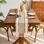chinois boho chic chemin table géométrique franges beige clair tissé durable maison hiver été