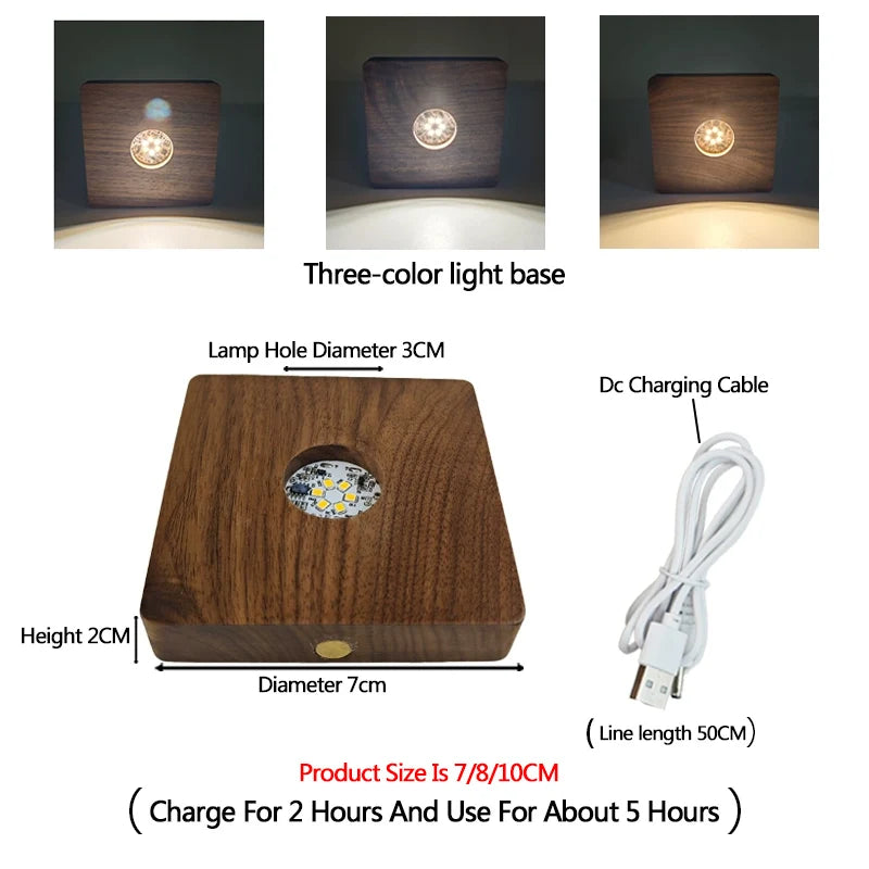 base charge lumineuse noyer moderne lampe led câble charge commutateur tactile 7cm 8cm 10cm