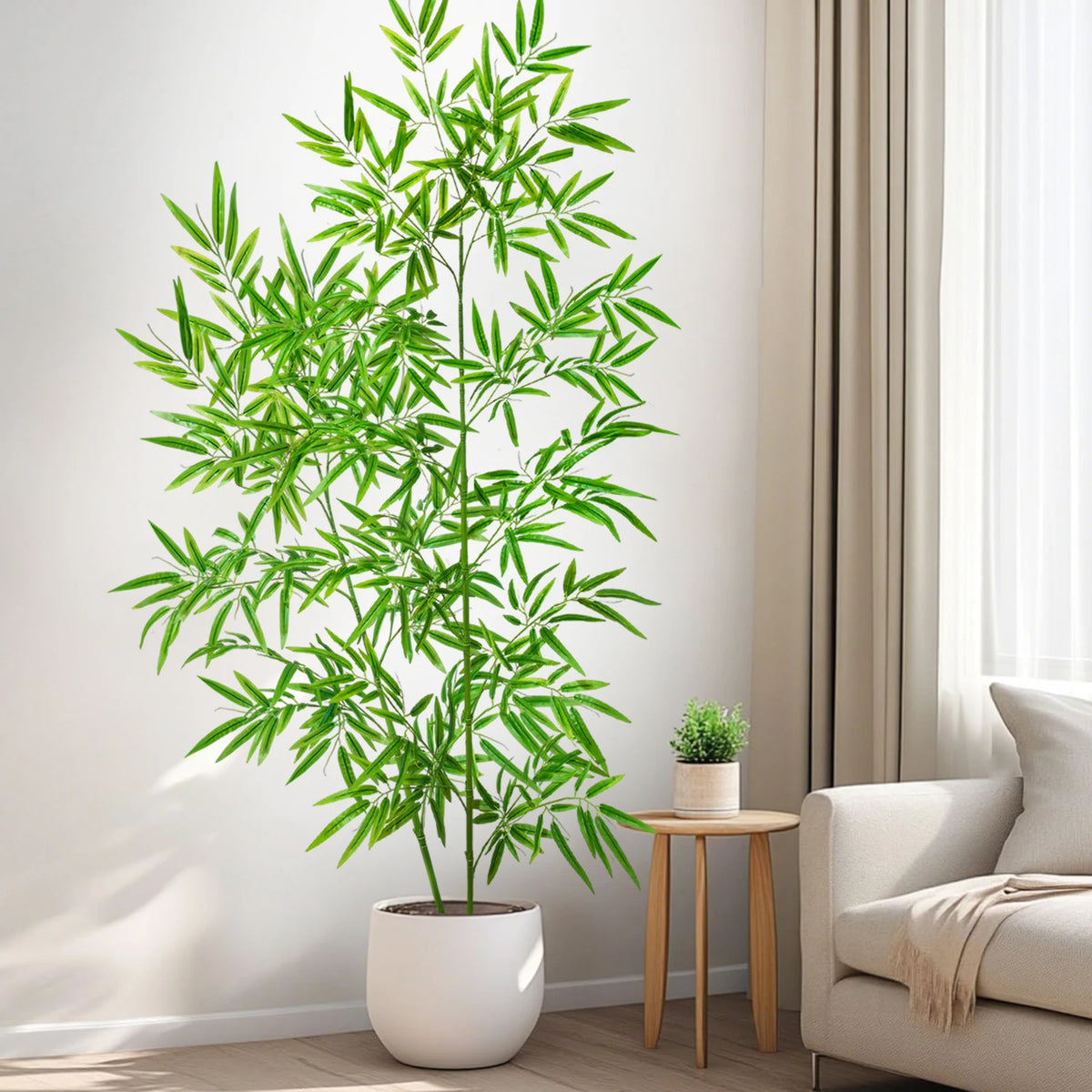 plante artificielle grande feuille monstera vert clair pot blanc décoration maison jardin extérieur moderne