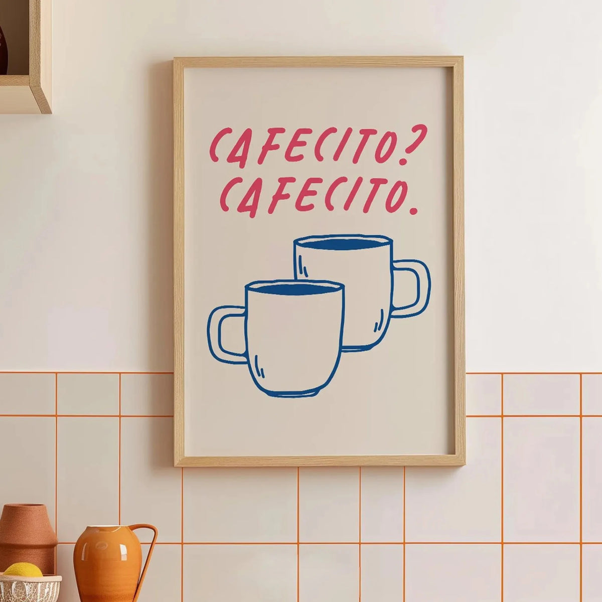 affiche graphique tasses blanc bleu rouge minimaliste décoration chambre salon