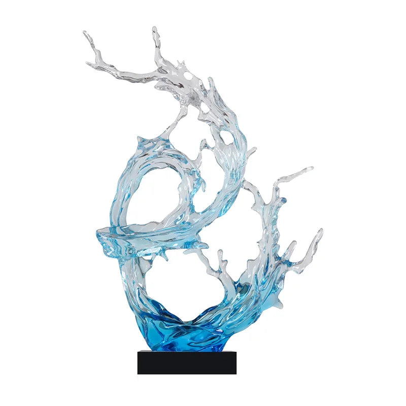 sculpture moderne vague océan transparent bleu clair abstraite décoration intérieure maison salon