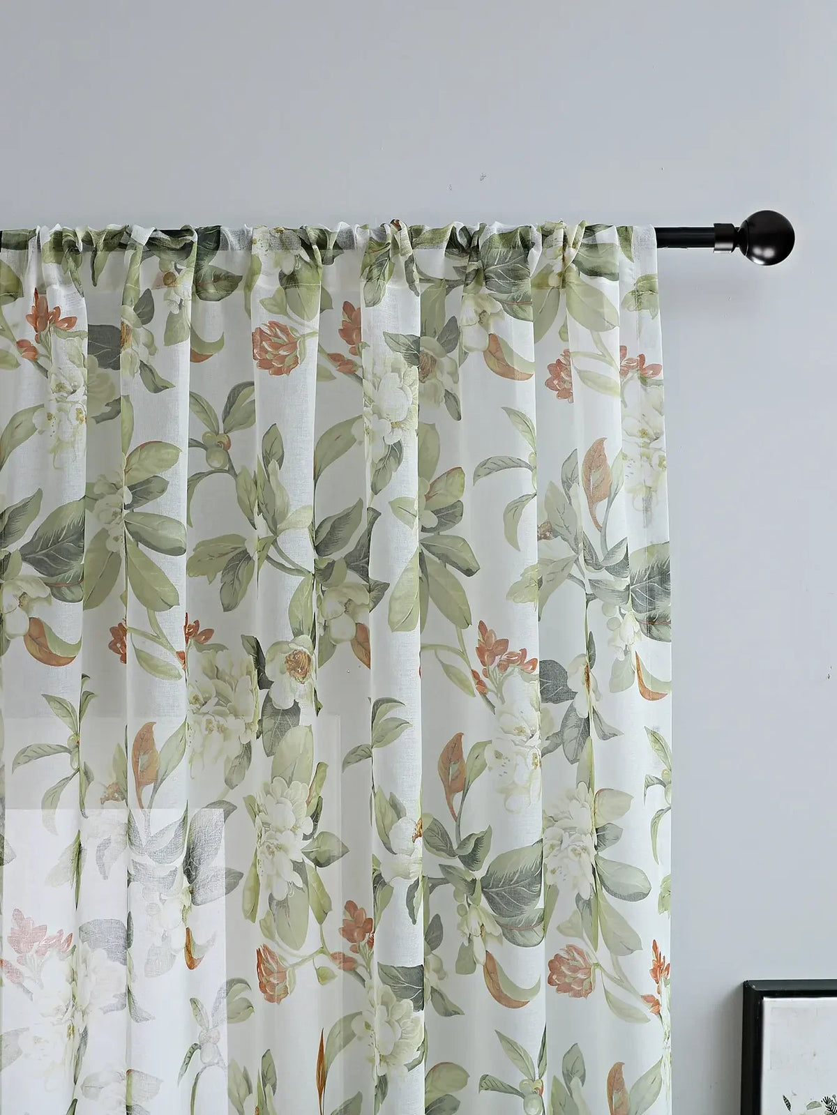 rideau moderne fleuri blanc vert orange beige translucide maison polyester