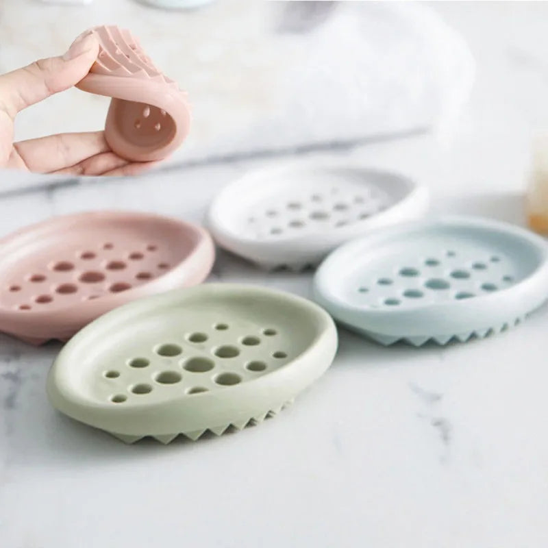 porte savon silicone vert pastel rose clair blanc bleu moderne minimaliste rond ajouré antidérapant
