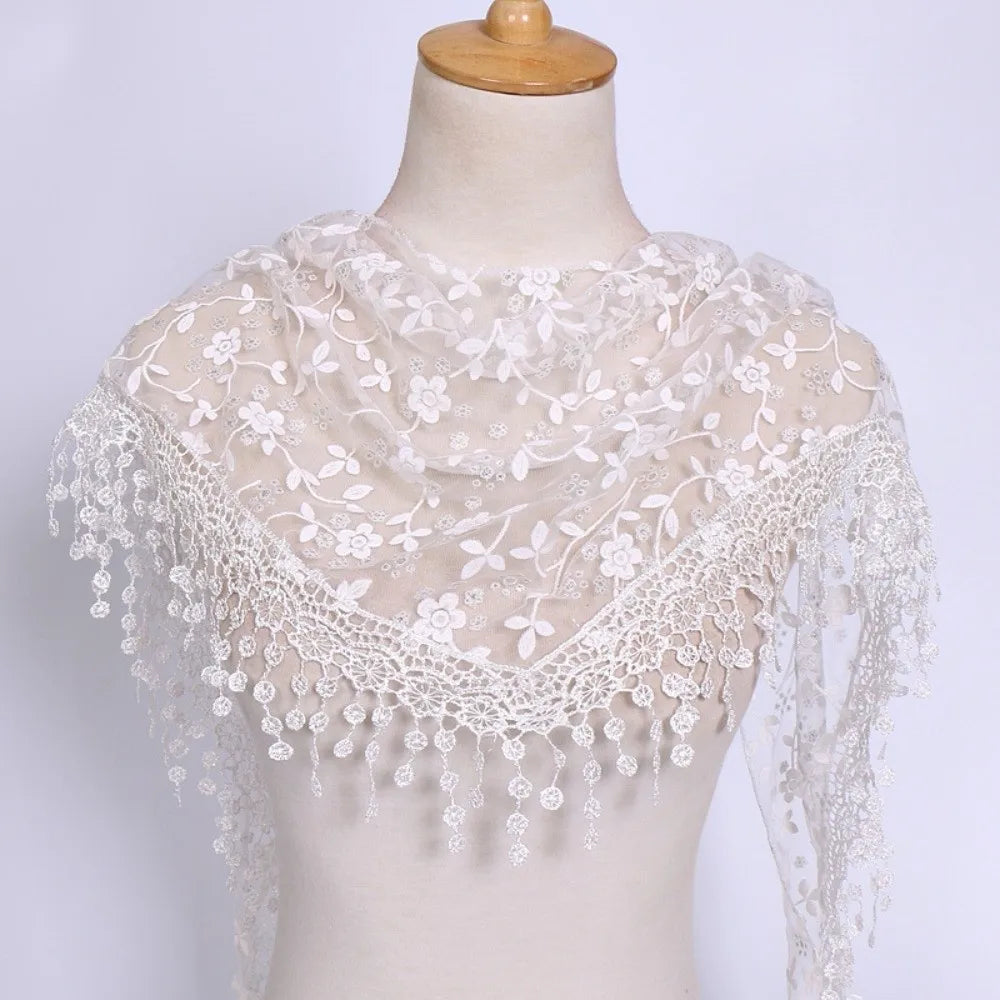 écharpe féminine floral dentelle noir blanc décoratives classique élégante printemps étéextérieur