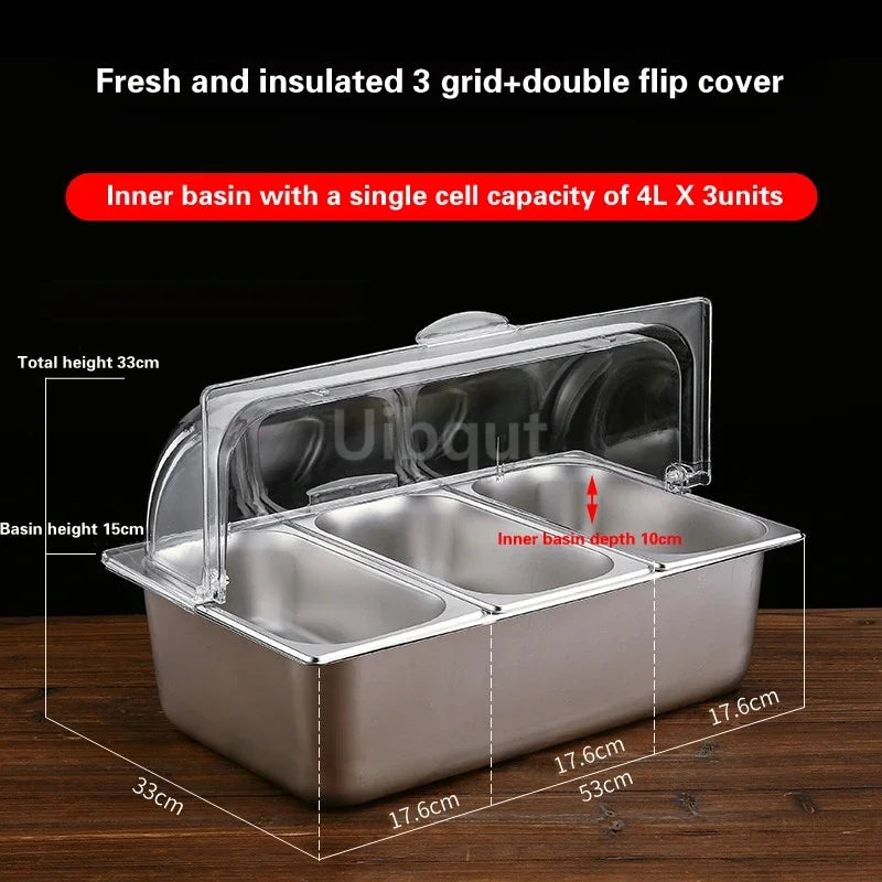 bac alimentaire acier inoxydable couvercle transparent poignée buffet cuisine moderne