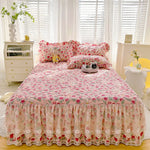 housse lit coton imprimé fleurs romantique douce rose blanche bleue violacée dentelle