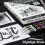 stylos marqueurs acrylique noir blanc floral brush ensemble 12 stylos boîte rangement