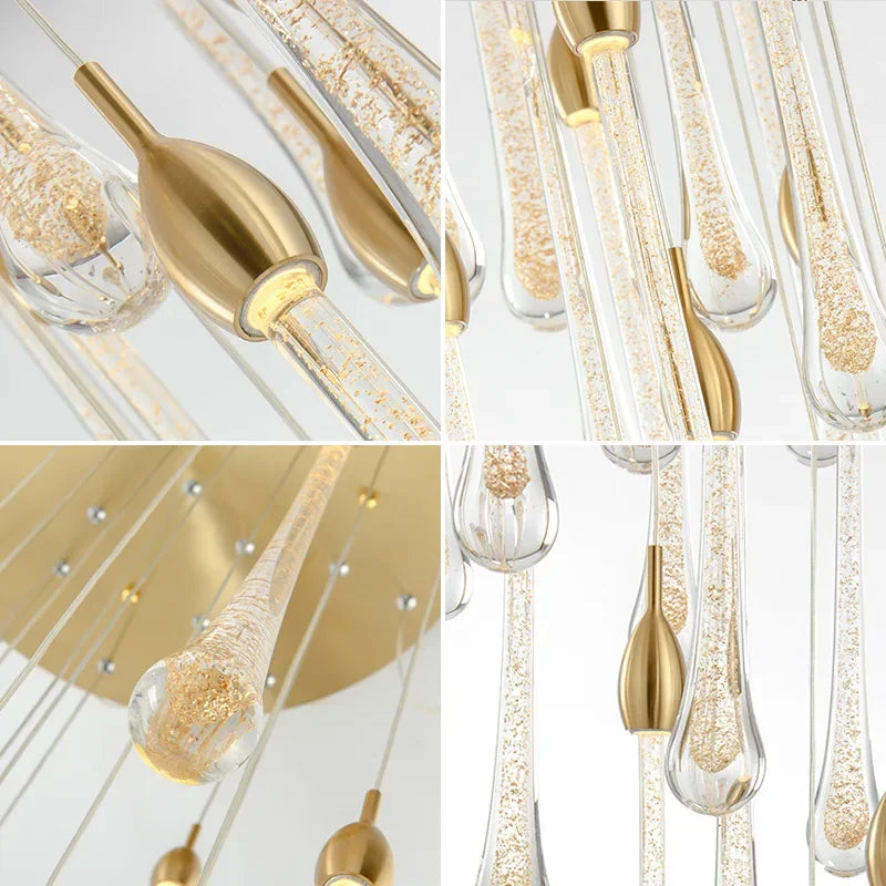 lustre suspension moderne cristal dorées luminaire élégant escalier salon intérieur luxe