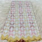 tissu brodé coton blanc doré noir vert bleu rose marron motif géométrique résistance déchirure