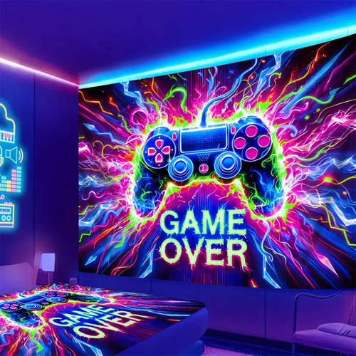 tapisserie murale jeu vidéo graphique moderne motif abstrait coloré décoration chambre gaming polyester