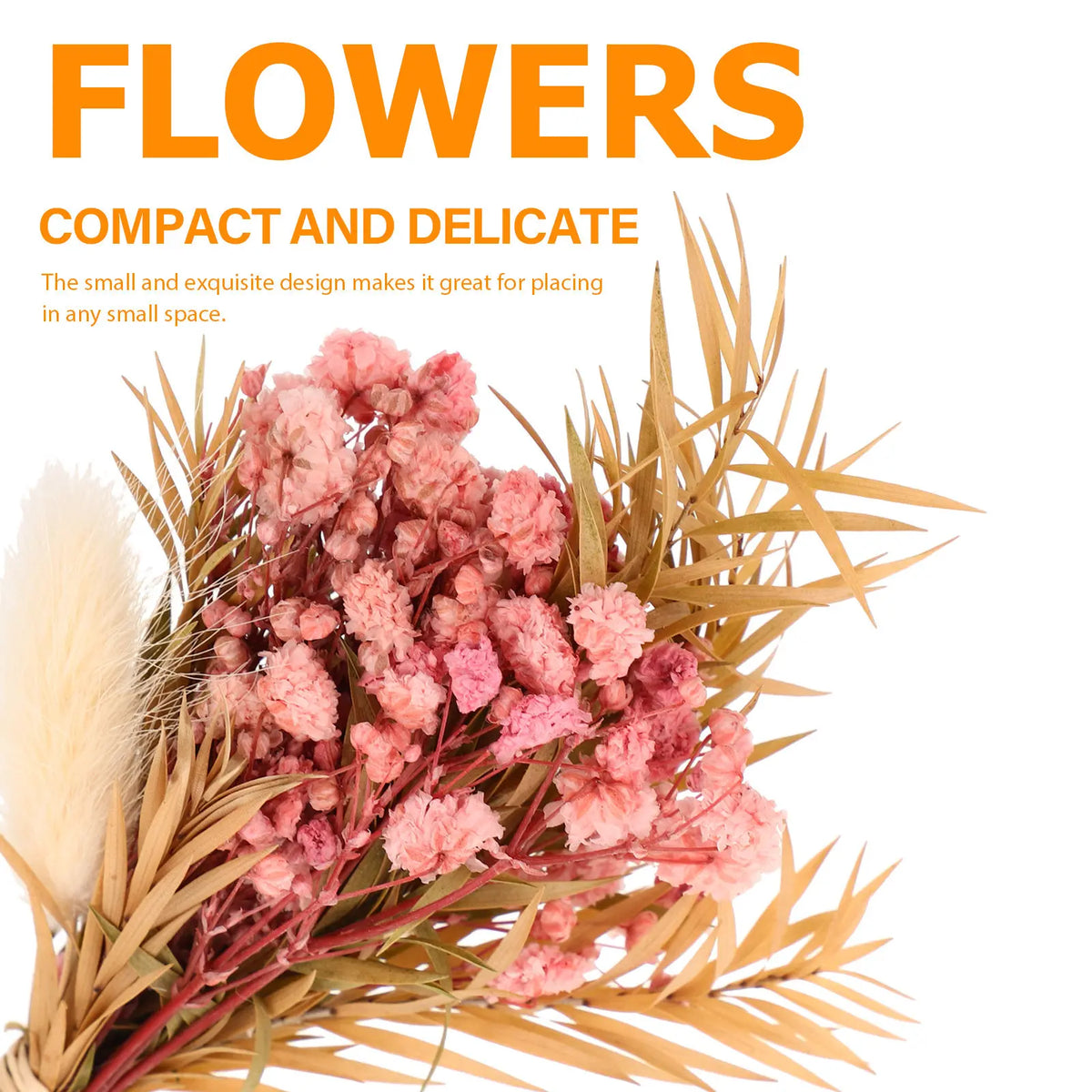 bouquet séché fleurs roses clairs feuilles vertes pampas naturel rustique décoration anniversaireextérieur
