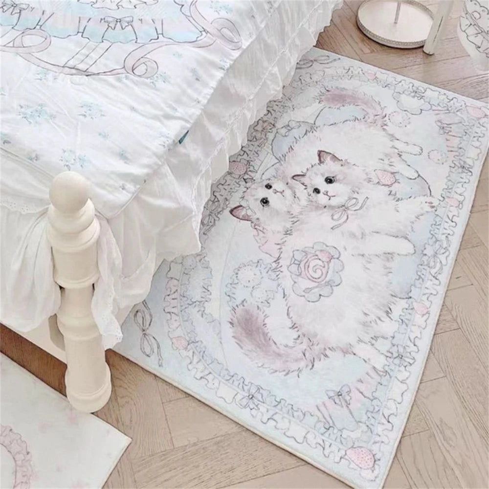 tapis dessin animé mignon chats coeurs rose polyester salon chambre décoration