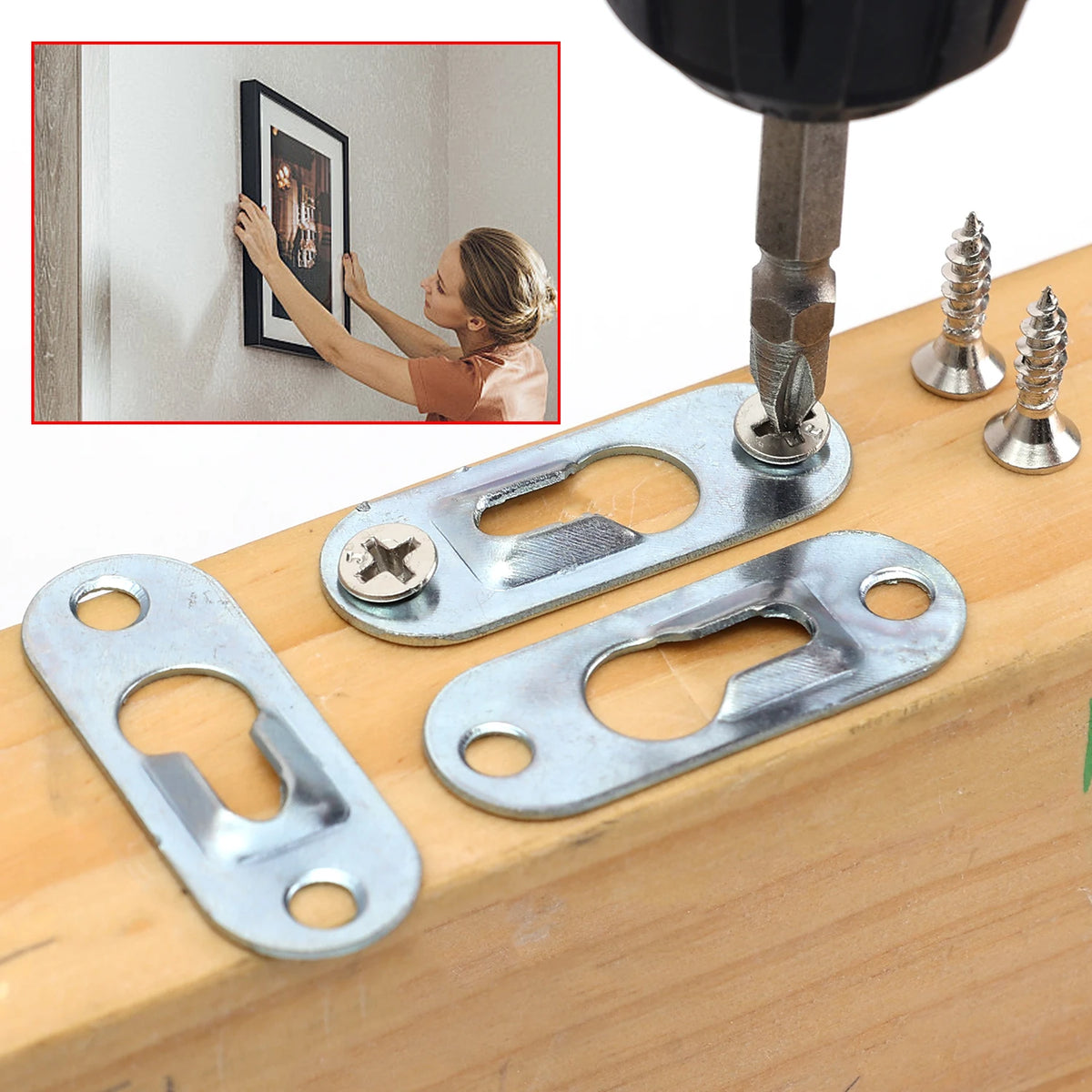 clips fixation cadres argentés vis pratiques suspension murales travail bois