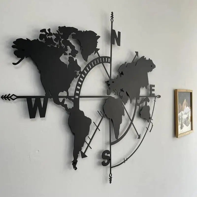 horloge murale carte monde noir flèches moderne sans fixation 39x29cm