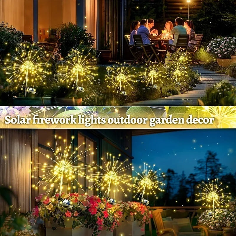 lumières solaires feux d'artifice multicolores modernes extérieures autoinstallation festive led jardin patios cour