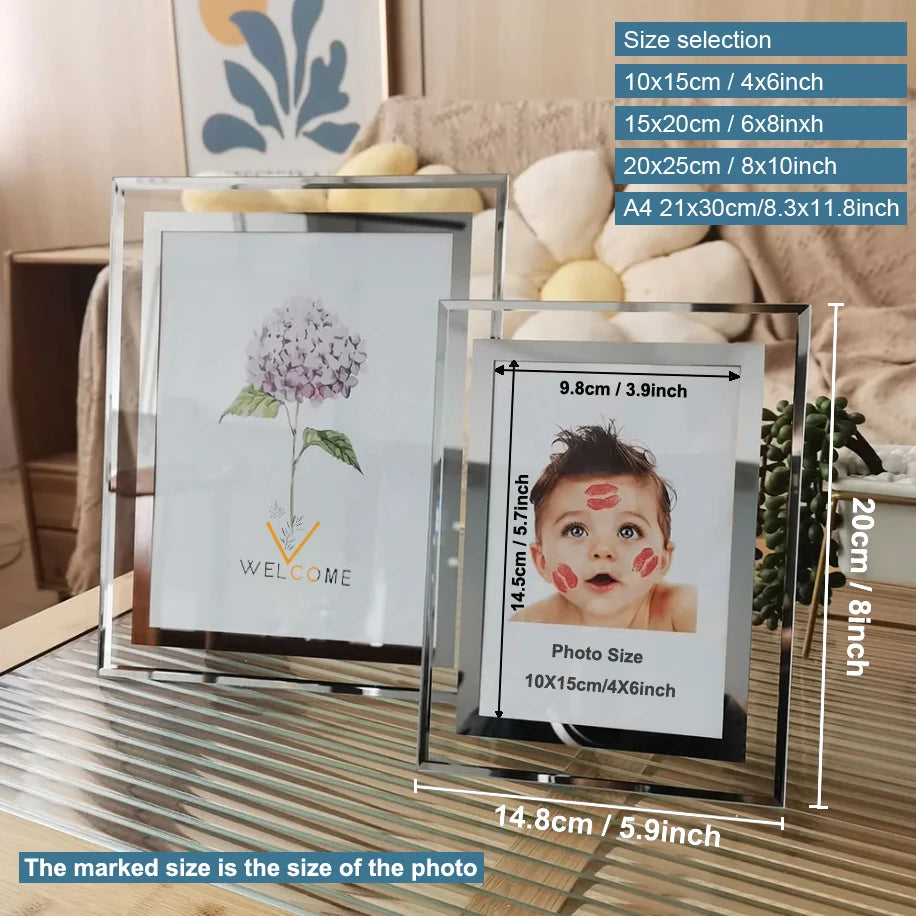 Cadre photo cristal argent design moderne pour mur
