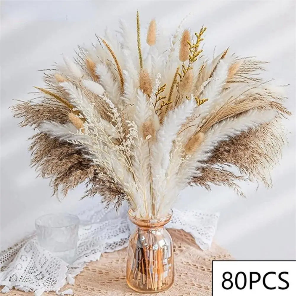 bouquet fleurs séchées naturel pampas blanc beige rustique décoration maison mariage anniversaire party