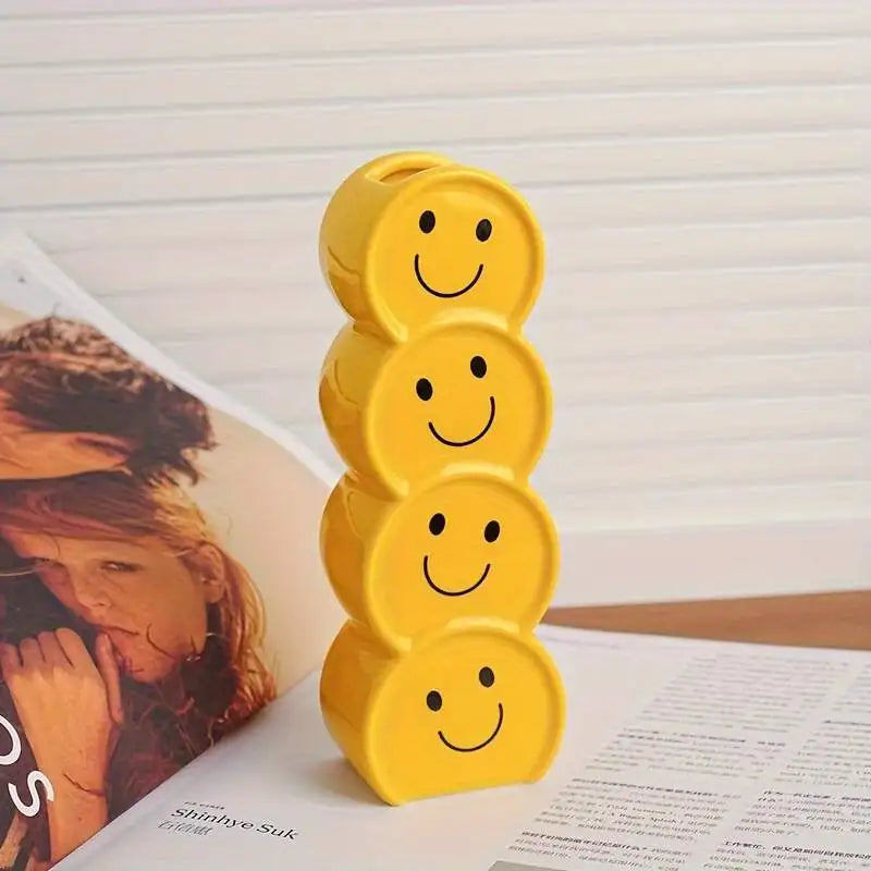 vase moderne jaune visages souriants fleurs artificielles décoration table boho chic
