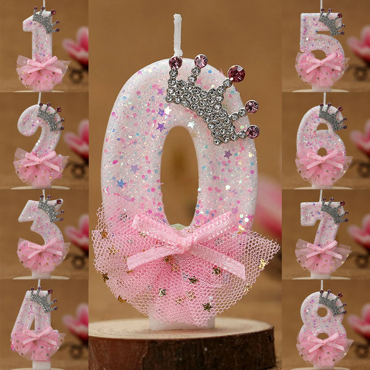 bougies numériques anniversaire forme chiffres paillettes strass rubans bleu rose décoratives féminines