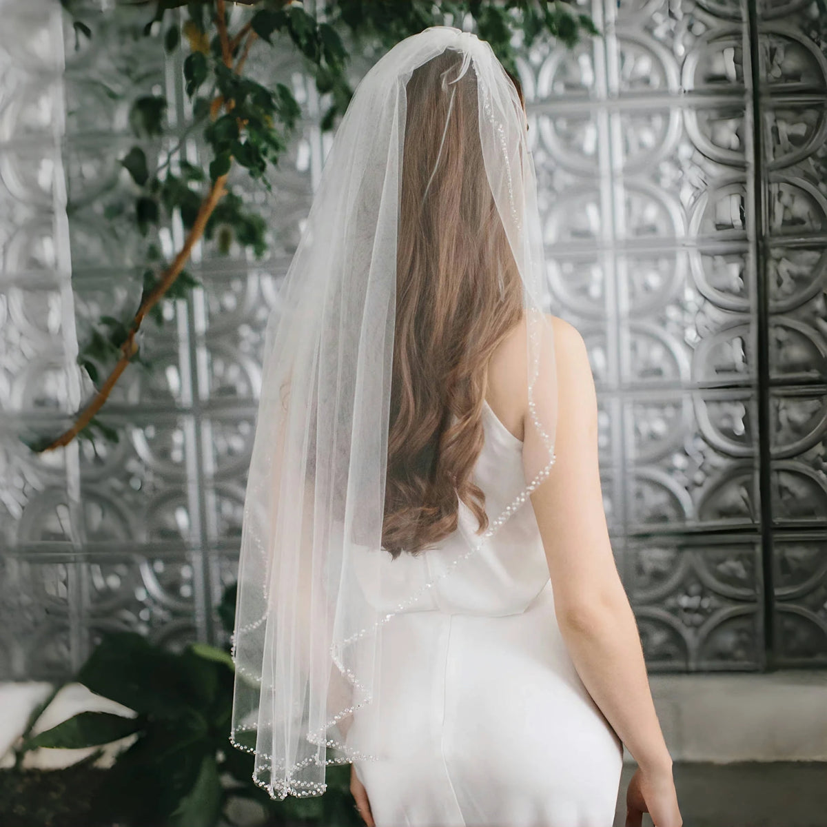 voile mariée blanc bord transparent classique peigne métallique