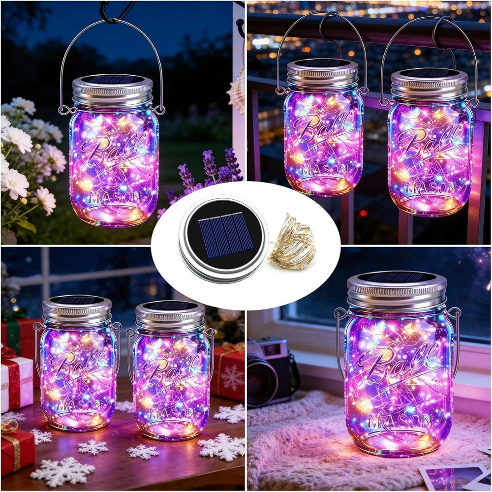 lumière solaire bocal forme luciole 18 led ip65 vintage rustique fil cuivre torsadé transparent