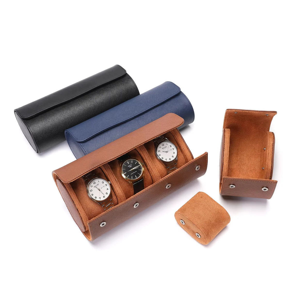 boîtes montres simili cuir noir bleu marron classiques montres protection anti poussière