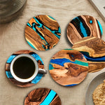 coasters bois naturel moderne 10cm marron bleu turquoise décoration table maison respectueux environnement