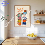 tableau moderne motifs floraux géométriques abstraits couleur beige marron bleu orange jaune rouge vert