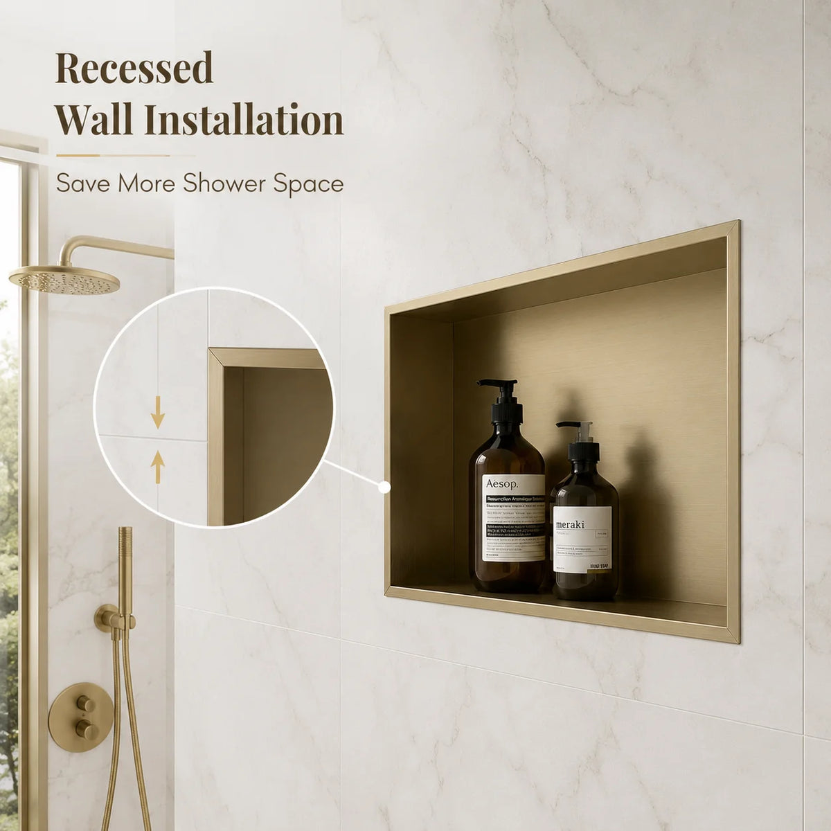 niche douche acier brossé champagne doré moderne résistante rouille rangement salle bain