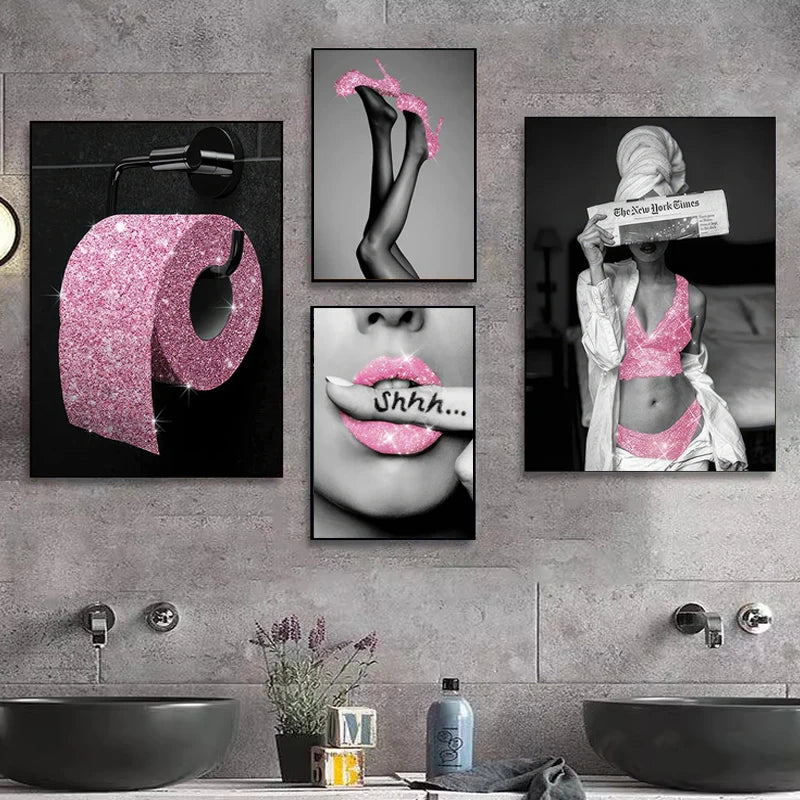 affiche moderne pailletée rose pâle sans cadre papier toilette toile impression hd chambre salon