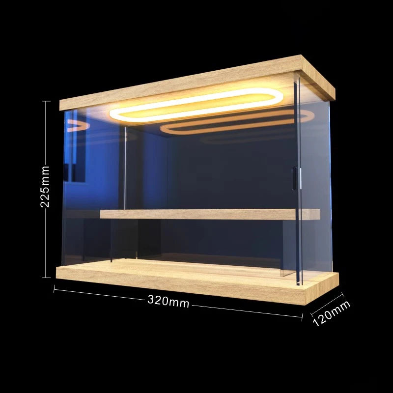 étagère figurines transparente moderne bois clair réutilisable pliable organisateur collection carrée respectueuse environnement minimaliste