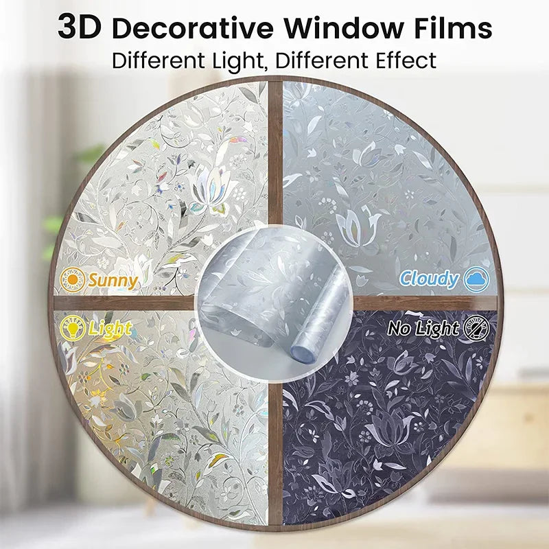 film décoratif adhésif fenêtre effet 3d fleurs motifs modernes isolation uv