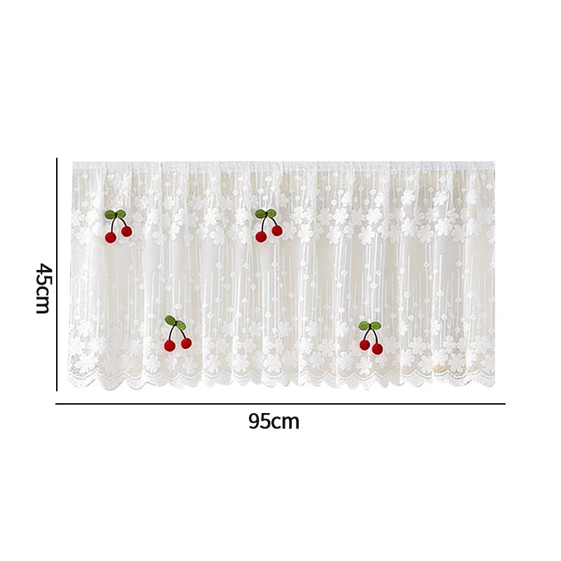 rideau dentelle motif floral cerises blanc rouge vert translucide japonais coréen enfantin chambre porte