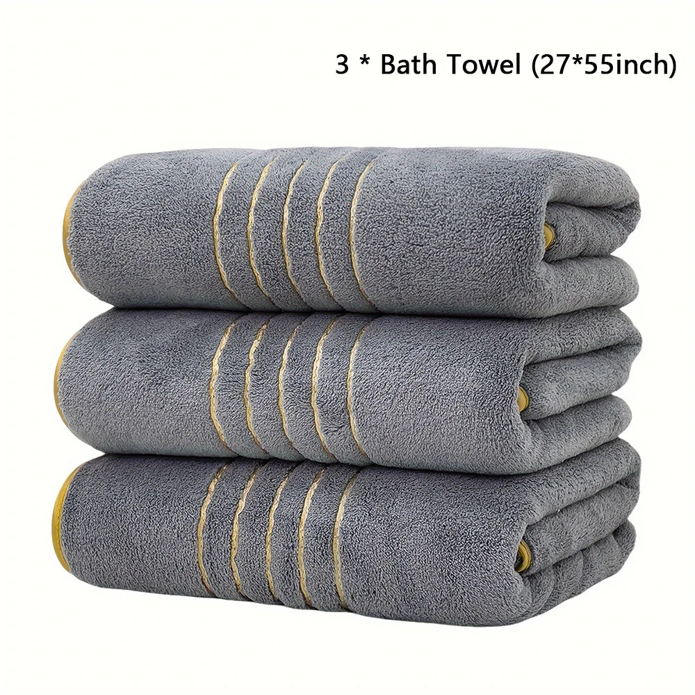 serviettes bain blanches grises bleu marine rayures dorées absorbantes maison bain moderne 70x140cm