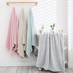 serviettes bain microfibre coton biologique rayées modernes douces rose clair gris clair lavage main